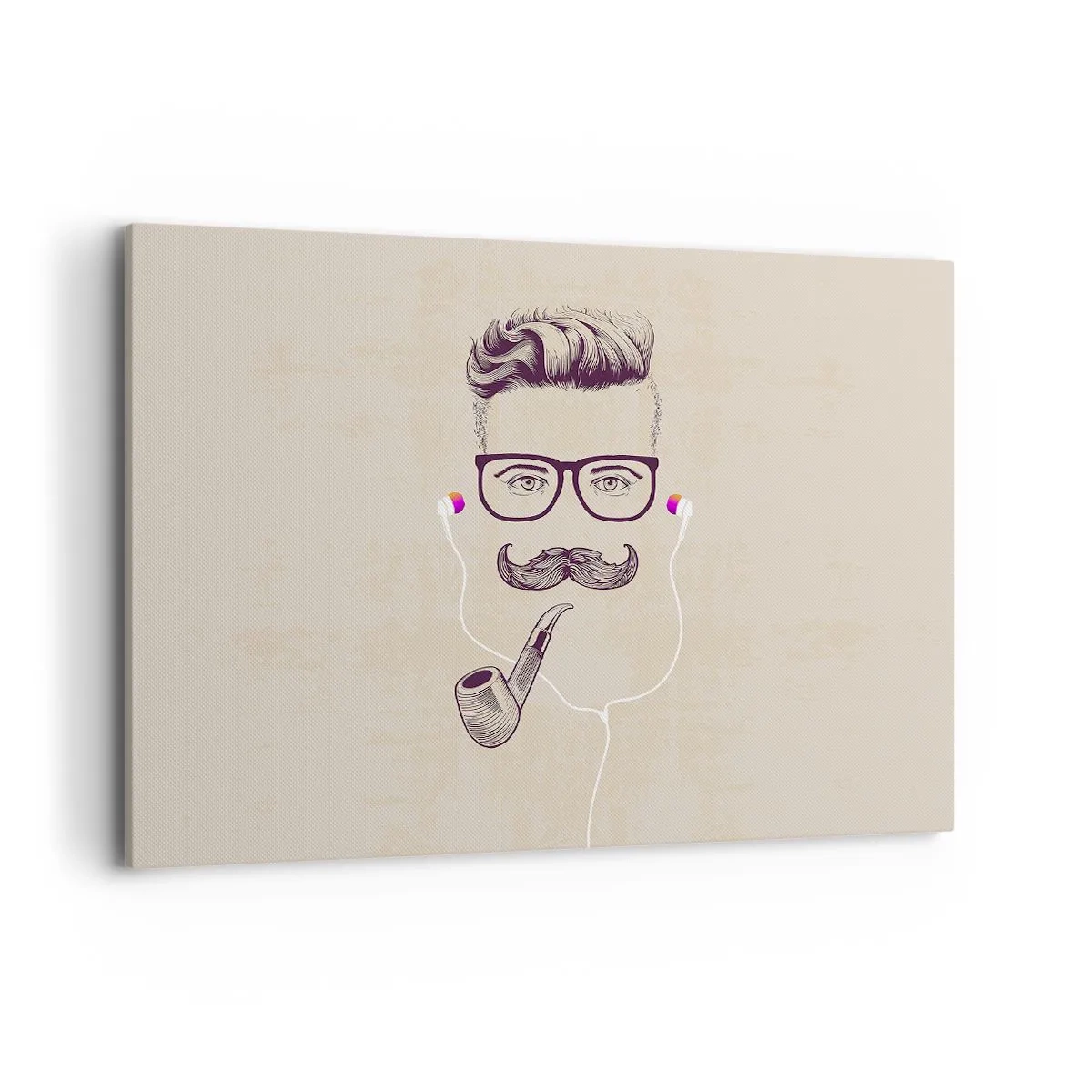 Cuadro sobre lienzo - Impresión de Imagen - Retrato retro de un hombre con pipa, auriculares y gafas. - 120x80cm - Moda masculina - Decoración de pared moderna para salón y dormitorio ARTTOR