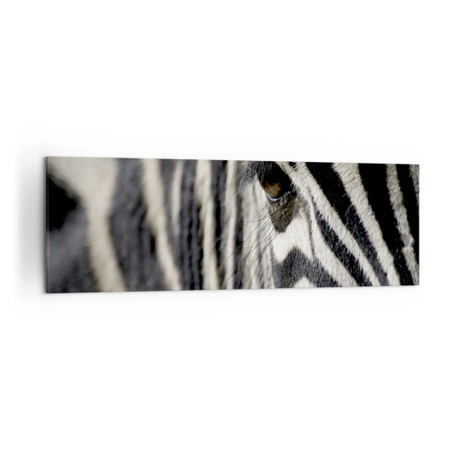 Cuadro sobre lienzo - Impresión de Imagen - Primer plano del ojo de una cebra con rayas blancas y negras - 160x50cm - Retrato a rayas - Decoración de pared moderna para salón y dormitorio ARTTOR