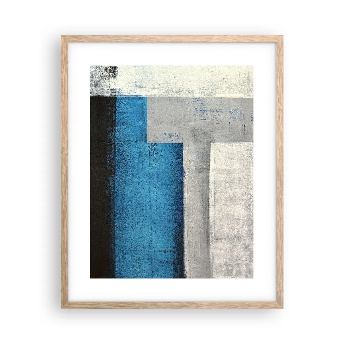 Póster en marco roble claro - Composición poética de gris y azul - 40x50 cm