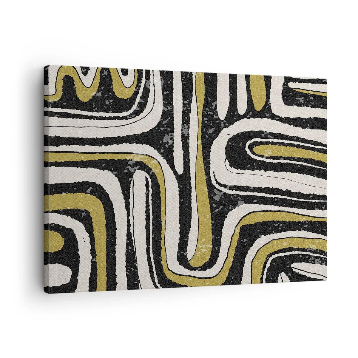 Cuadro sobre lienzo - Impresión de Imagen - Patrón abstracto en negro, blanco y dorado. - 70x50cm - Composición: tramos y callejones - Decoración de pared moderna para salón y dormitorio ARTTOR
