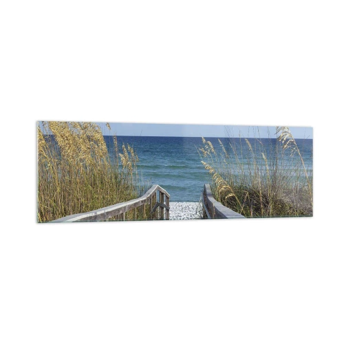 Cuadro sobre vidrio - Impresiones sobre Vidrio - Camino a la playa con vistas al mar - 160x50cm - En el sol, en el viento - Decoración de pared moderna para salón y dormitorio ARTTOR