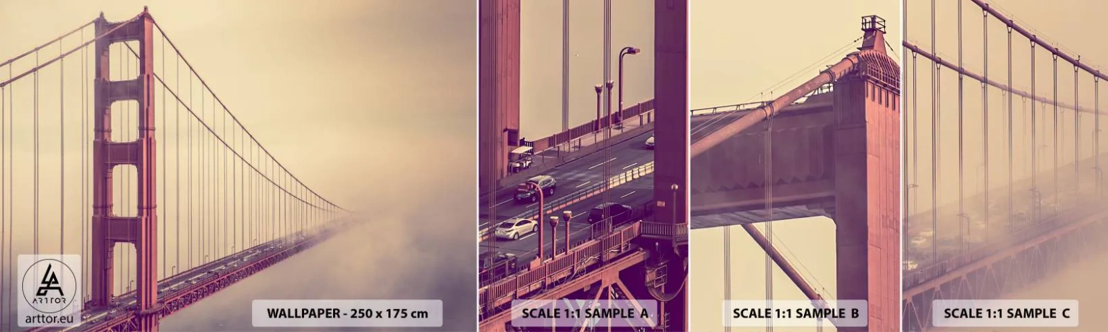 Muestra de fotomural autoadhesivo Deluxe Sticker - Entre el cielo y la tierra - Paisaje, Arquitectura, San Francisco - 100x30 cm