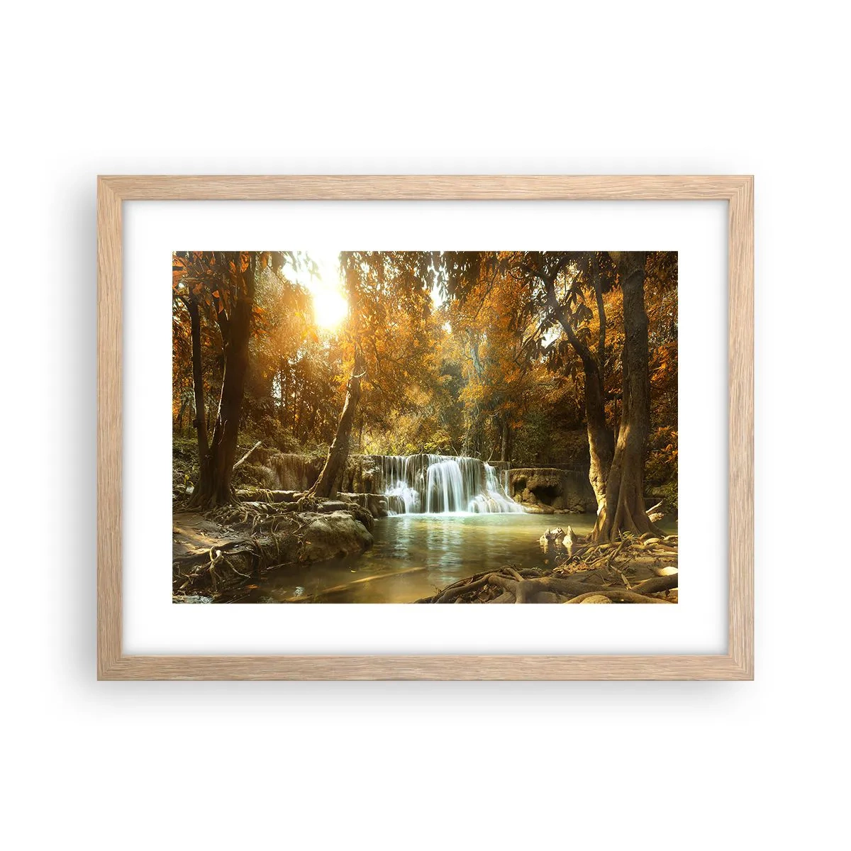 Póster en marco roble claro - Una cascada en el parque - 40x30 cm