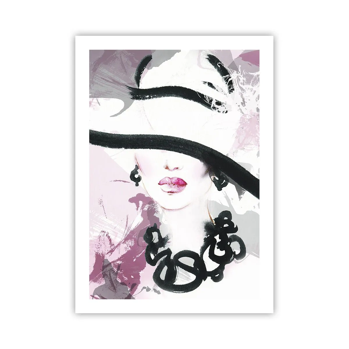 Póster - Una elegante ilustración del rostro de una mujer en tonos rosa y negro. - 50x70cm - Retrato de una dama en negro y rosa - Decoración de pared moderna para salón y dormitorio ARTTOR