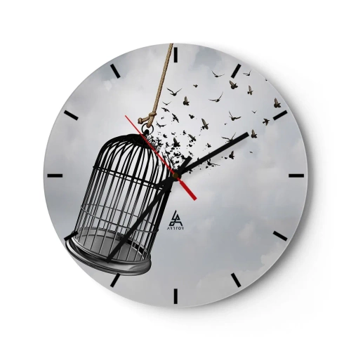 Reloj de pared - Reloj de vidrio - La jaula se abre y los pájaros vuelan hacia el cielo. - 30x30cm - Fe... Esperanza... ¡Libertad! - Decoración de pared moderna para salón, cocina y dormitorio ARTTOR