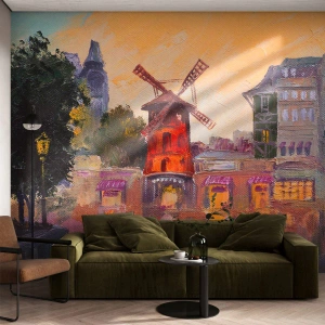 Fotomural Premium Sand - Iconos parisinos - Moulin Rouge - París, Admirador, Moulin Rojo - 250x175 cm