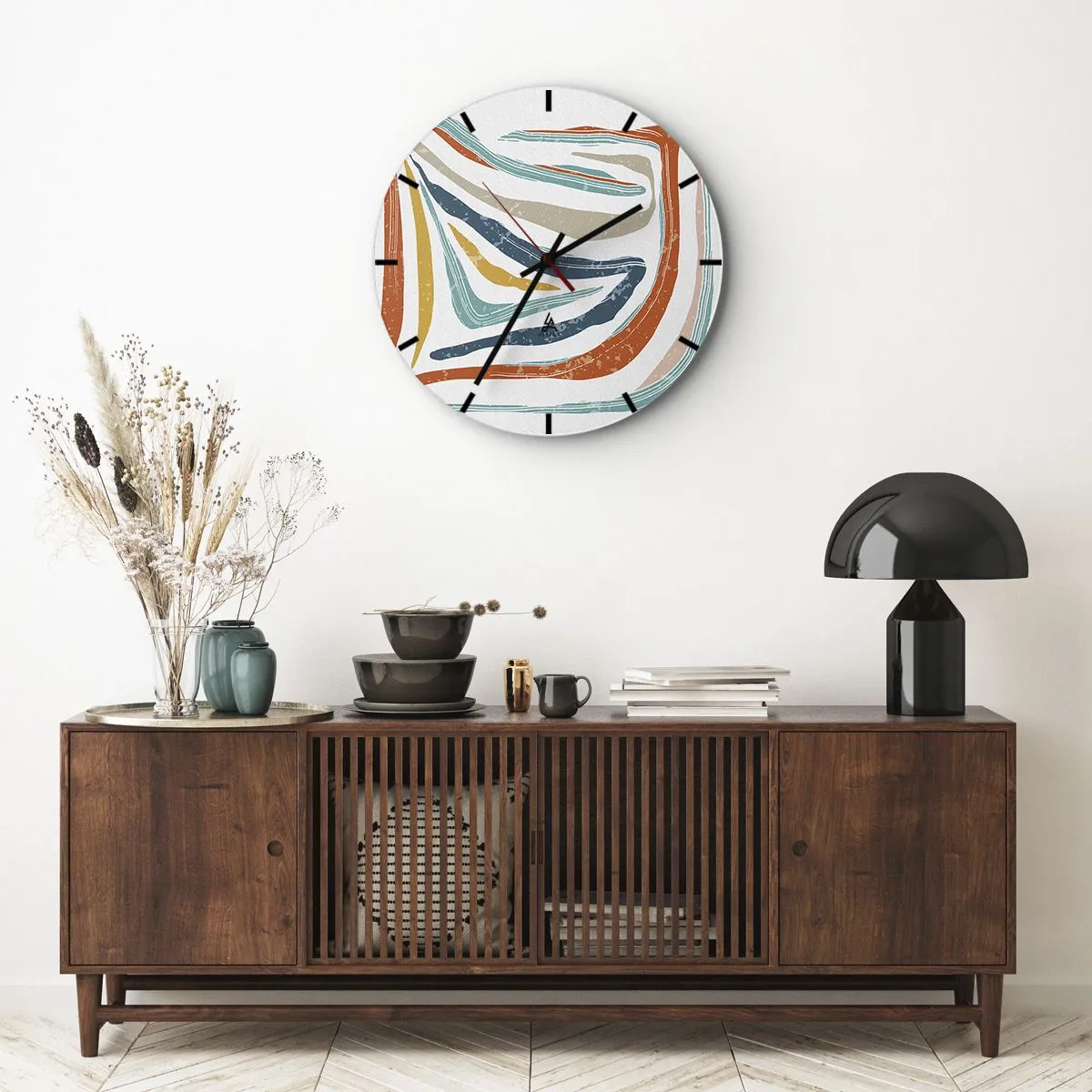 Reloj de pared - Reloj de vidrio - Abstracción sonriente y amistosa - 30x30 cm