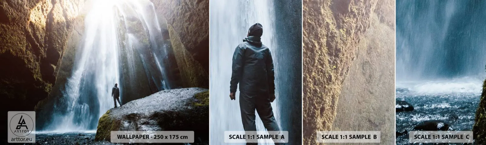 Muestra De Fotomural Standard Eco - Impresionante vista - Cascada, rocas, Cueva - 100x30 cm