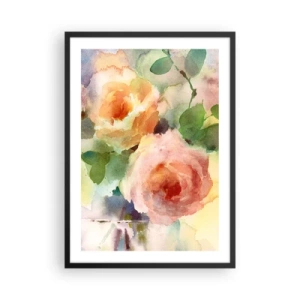 Póster en marco negro - Flores de acuarela en colores pastel - 50x70cm - Delicado como una acuarela - Decoración de pared moderna para salón y dormitorio ARTTOR