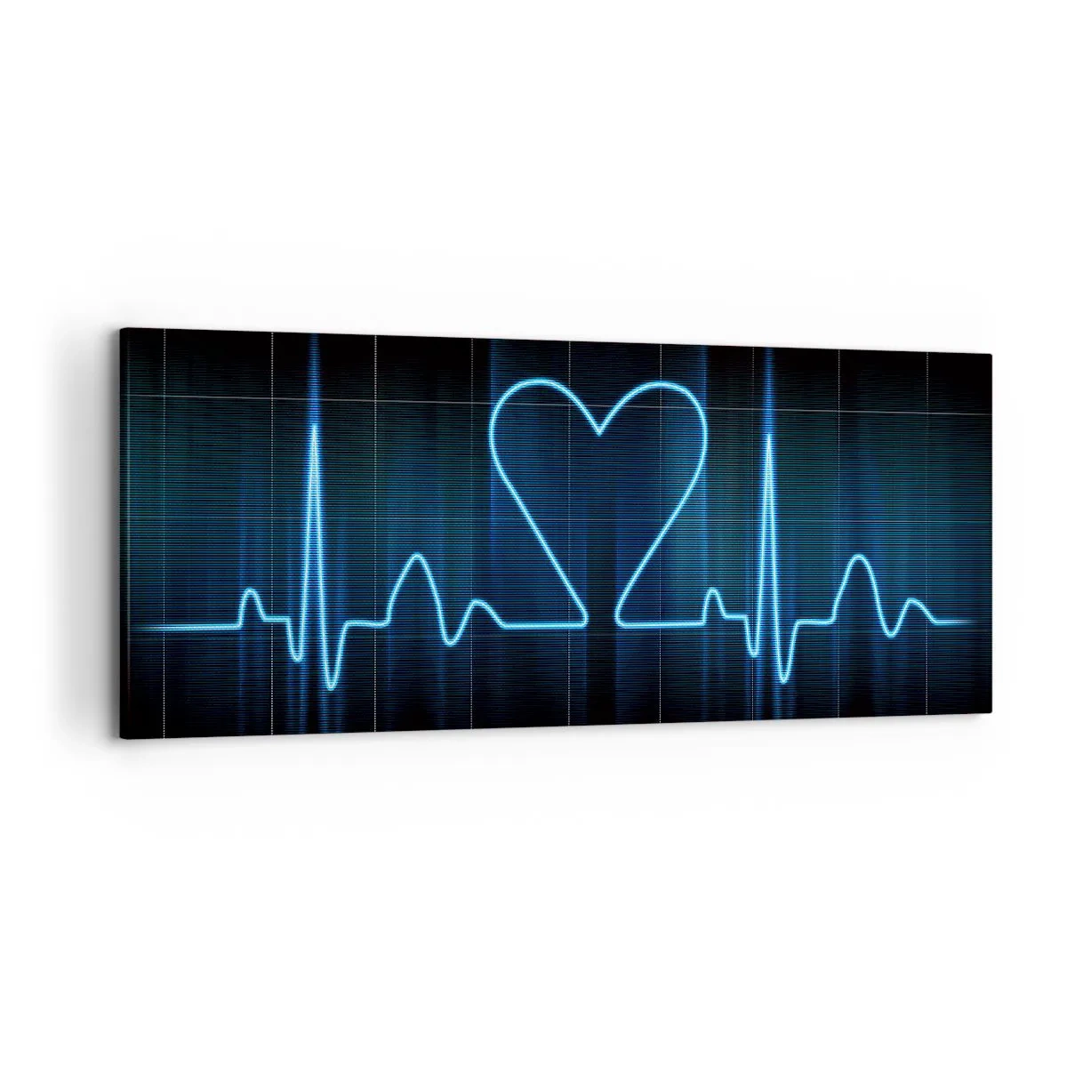 Cuadro sobre lienzo - Impresión de Imagen - Una línea salvavidas con un corazón sobre un fondo de monitoreo médico en tonos azules. - 120x50cm - El ritmo del corazón - Decoración de pared moderna para salón y dormitorio ARTTOR