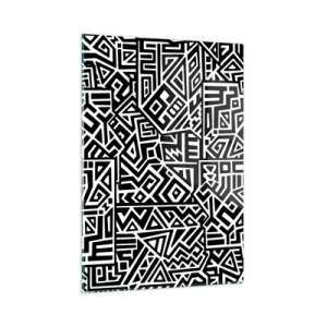 Cuadro sobre vidrio - Impresiones sobre Vidrio - Patrón en blanco y negro inspirado en el arte tribal. - 50x70cm - Composición precolombina - Decoración de pared moderna para salón y dormitorio ARTTOR