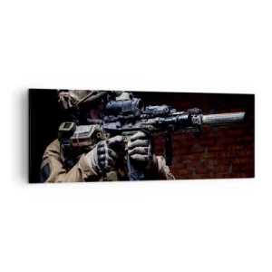 Cuadro sobre lienzo - Impresión de Imagen - Un soldado con equipo completo y un rifle. - 140x50cm - Mortalmente eficaz - Decoración de pared moderna para salón y dormitorio ARTTOR