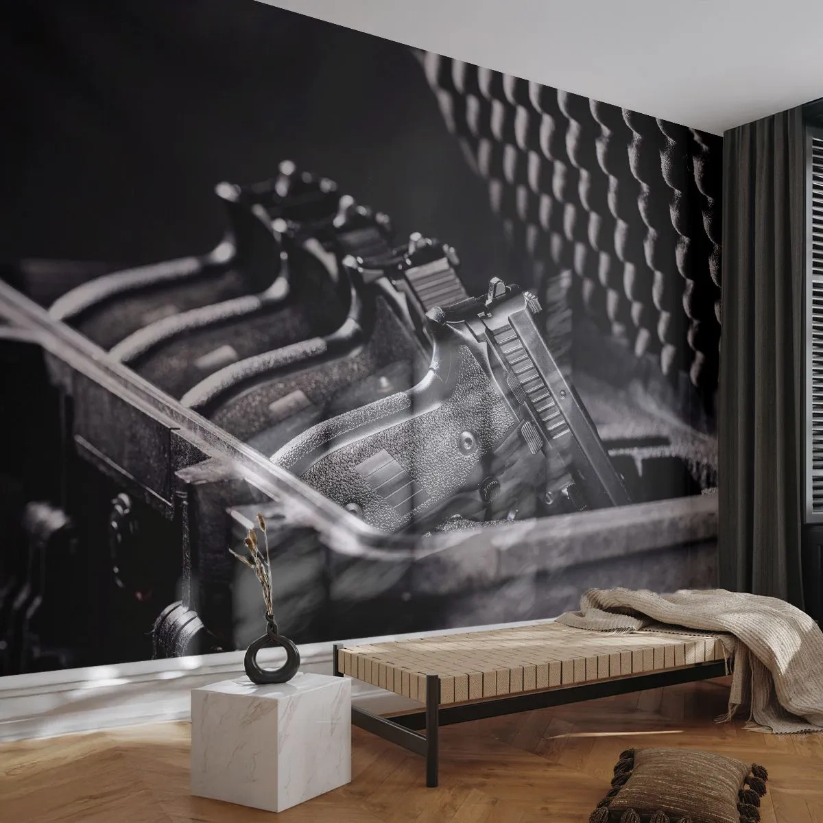 Fotomural Premium Canvas - ¡Fuego! - Militar, Arma, Pistola - 300x210 cm