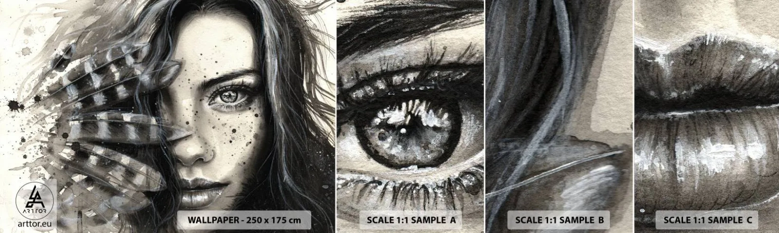 Muestra De Fotomural Standard Eco - Belleza salvaje - Mujer, plumas de ave, Gráficos - 100x30 cm