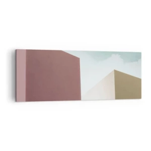 Cuadro sobre lienzo - Impresión de Imagen - Arquitectura minimalista con bloques pastel y cielo. - 140x50cm - Geometría de un verano soleado - Decoración de pared moderna para salón y dormitorio ARTTOR