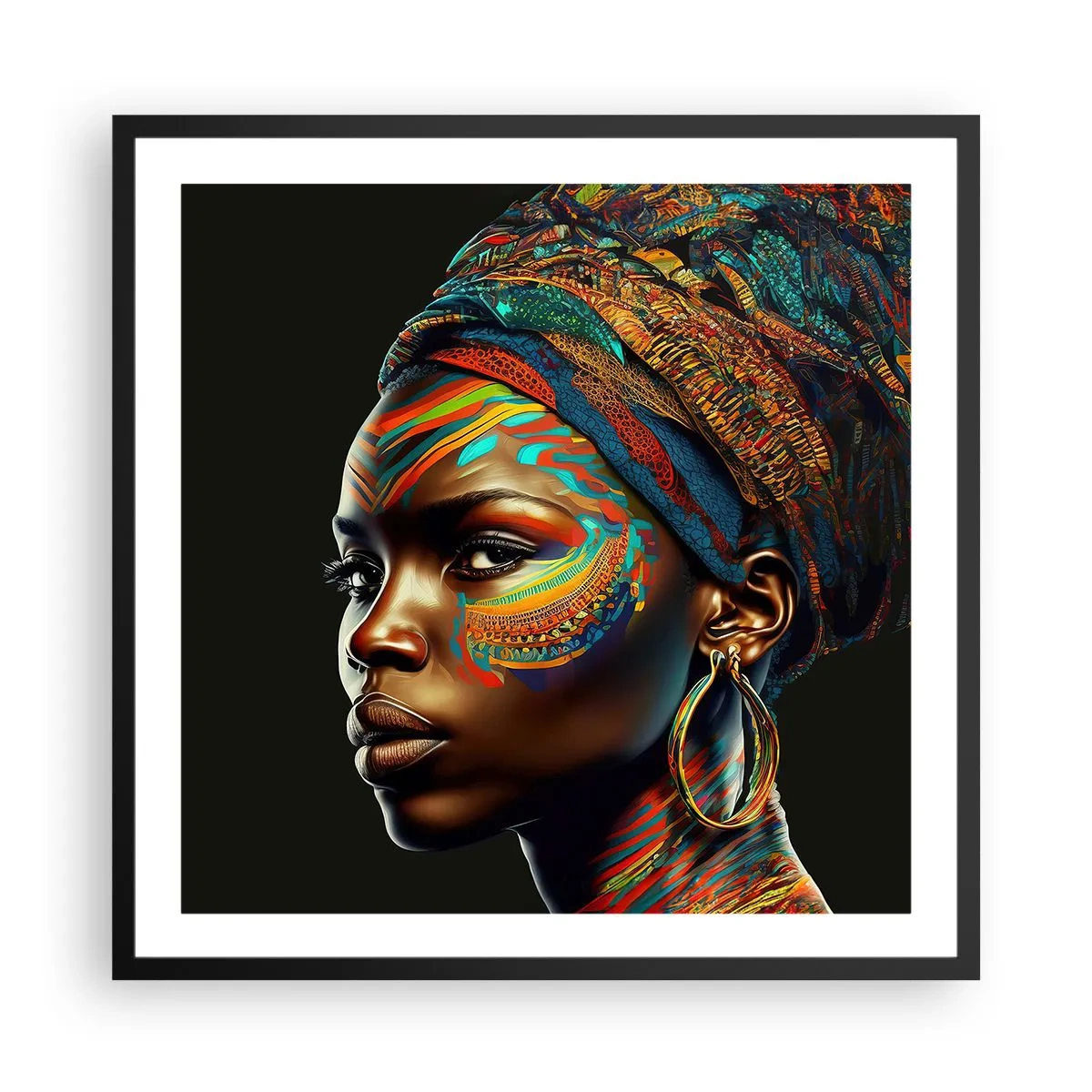 Póster en marco negro - Reina africana - 60x60 cm