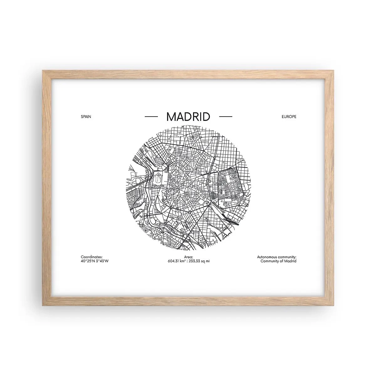 Póster en marco roble claro - Anatomía de Madrid - 50x40 cm
