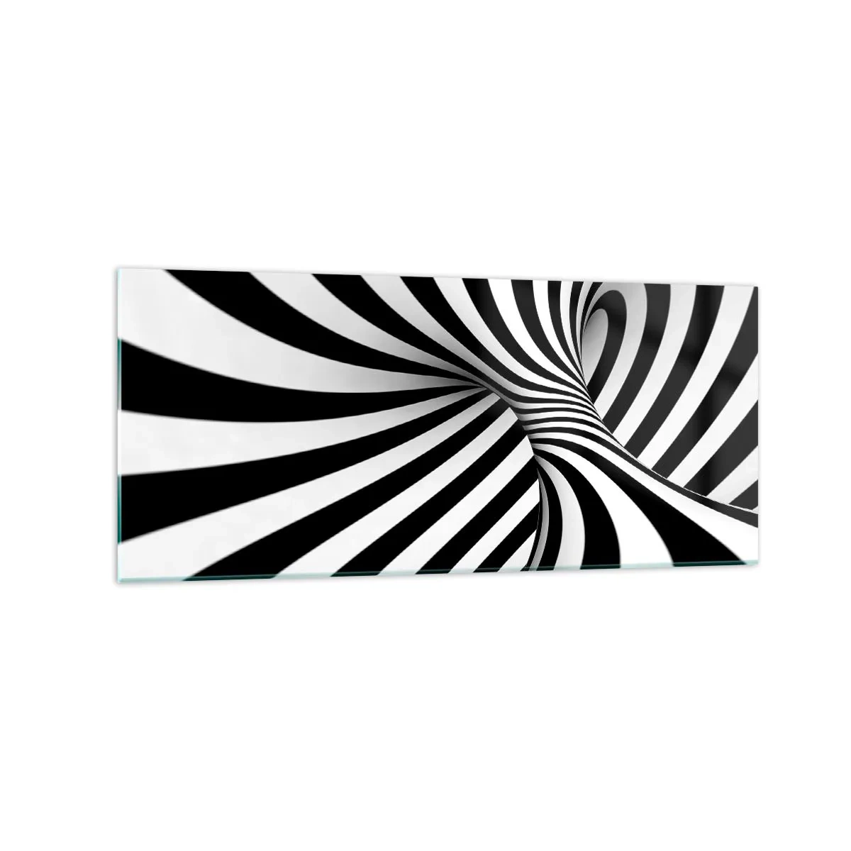 Cuadro sobre vidrio - Impresiones sobre Vidrio - Túnel abstracto con rayas espirales blancas y negras - 120x50cm - Composición: espacio de baile - Decoración de pared moderna para salón y dormitorio ARTTOR