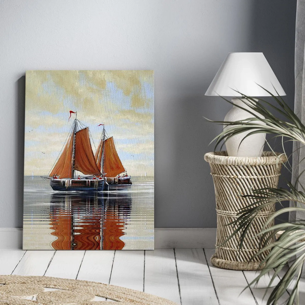 Cuadro sobre lienzo - Impresión de Imagen - Veleros de dos mástiles en aguas tranquilas - 50x70cm - Navega, marinero.... - Decoración de pared moderna para salón y dormitorio ARTTOR