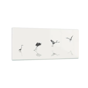 Cuadro sobre vidrio - Impresiones sobre Vidrio - Cuatro siluetas de aves reflejadas en el agua tranquila. - 120x50cm - Cuatro sencillos pasos para despegar - Decoración de pared moderna para salón y dormitorio ARTTOR
