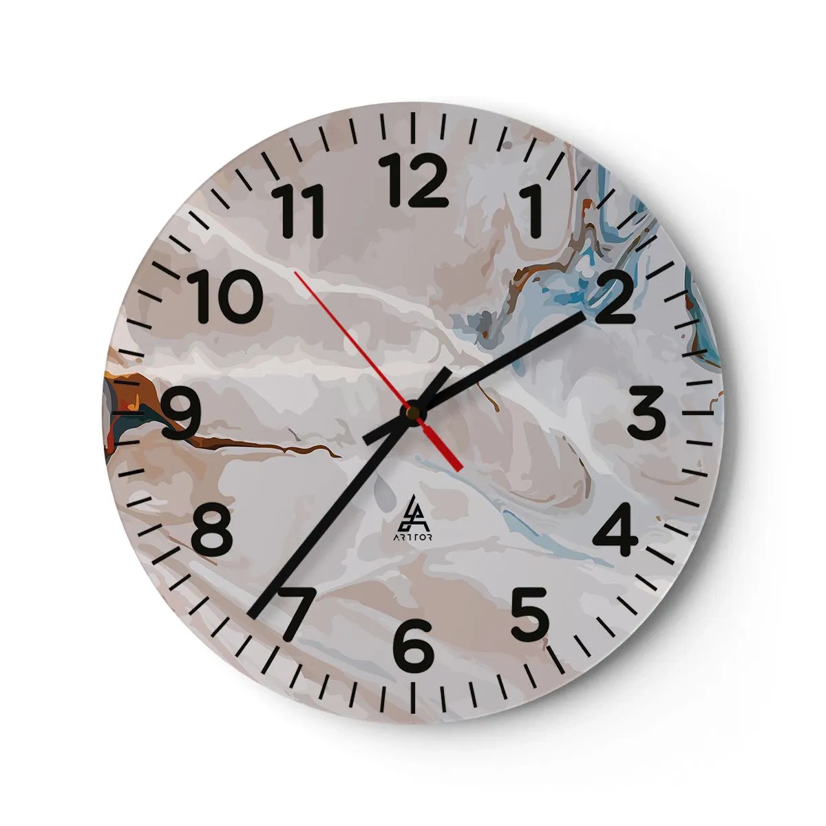 Reloj de pared - Reloj de vidrio - El azul serpentea por el blanco - 30x30 cm