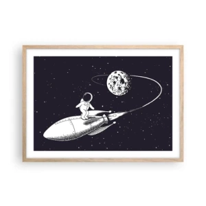 Póster en marco roble claro - Surfista espacial - 70x50 cm