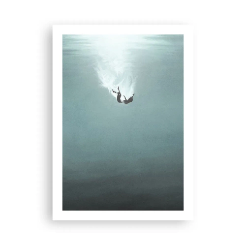 Póster - Silueta de un hombre cayendo a las profundidades del agua. - 50x70cm - En el abrazo del océano - Decoración de pared moderna para salón y dormitorio ARTTOR