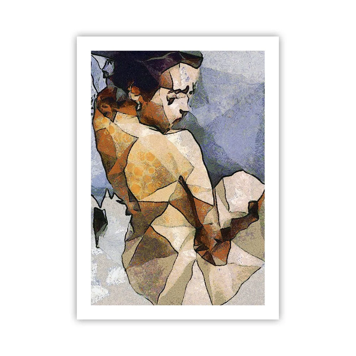 Póster - Silueta femenina en estilo mosaico con formas geométricas. - 50x70cm - En el espíritu del cubismo - Decoración de pared moderna para salón y dormitorio ARTTOR