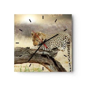 Reloj de pared - Reloj de vidrio - Un leopardo descansando en el tronco de un árbol en la sabana. - 30x30cm - Voy por mi cuenta - Decoración de pared moderna para salón y dormitorio ARTTOR