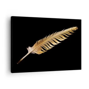 Cuadro sobre lienzo - Impresión de Imagen - Pluma dorada sobre fondo negro - 70x50cm - Pluma de alta calidad - Decoración de pared moderna para salón y dormitorio ARTTOR