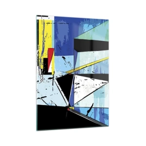 Cuadro sobre vidrio - Impresiones sobre Vidrio - Composición geométrica abstracta en tonos azules. - 50x70cm - Mirando el mundo desde un ángulo distinto - Decoración de pared moderna para salón y dormitorio ARTTOR