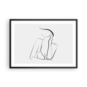 Póster en marco negro - Un delicado boceto de una silueta femenina en estilo minimalista. - 70x50cm - En la ola de sueños - Decoración de pared moderna para salón y dormitorio ARTTOR