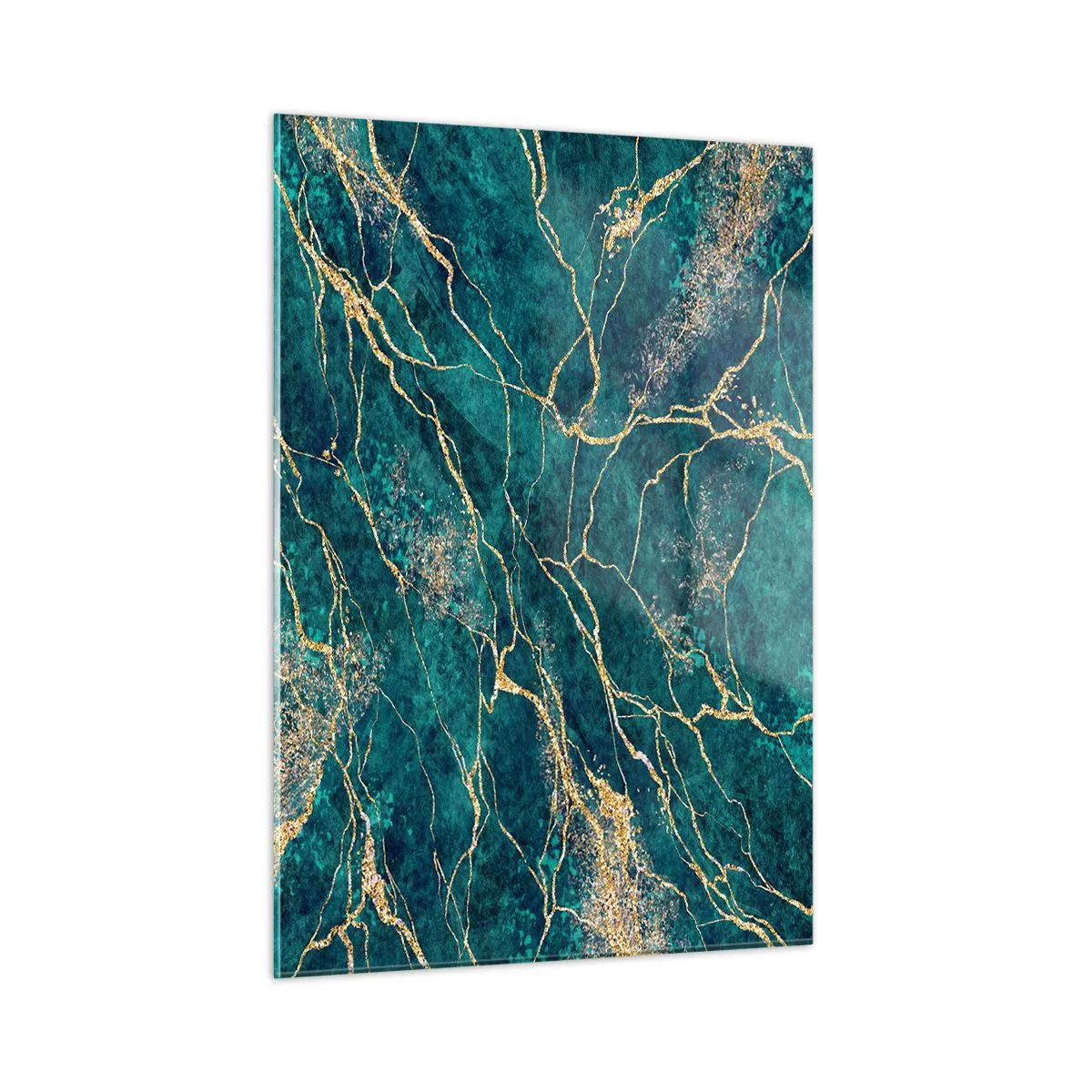 Cuadro sobre vidrio - Impresiones sobre Vidrio - Piedra jaspeada con vetas doradas, tonos verde azulado y verde. - 50x70cm - Riachuelos de oro - Decoración de pared moderna para salón y dormitorio ARTTOR