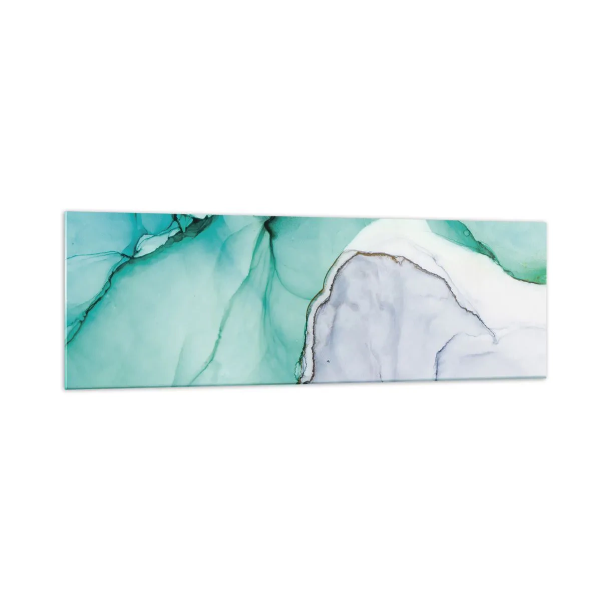 Cuadro sobre vidrio - Impresiones sobre Vidrio - Patrón abstracto en tonos turquesa y blanco. - 160x50cm - Estudio en turquesa - Decoración de pared moderna para salón y dormitorio ARTTOR