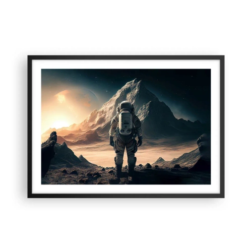 Póster en marco negro - Astronauta con el telón de fondo de majestuosas montañas - 70x50cm - Un nuevo reto - Decoración de pared moderna para salón y dormitorio ARTTOR