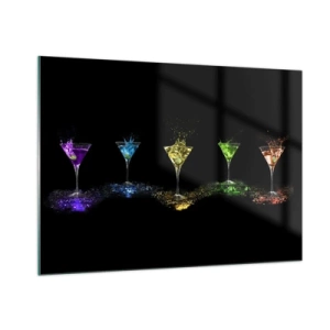 Cuadro sobre vidrio - Impresiones sobre Vidrio - Bebidas coloridas en vasos sobre un fondo negro - 100x70cm - Los colores de la alegría en una copa de cristal - Decoración de pared moderna para salón y dormitorio ARTTOR