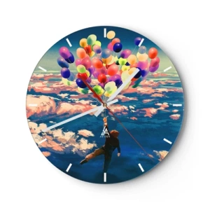 Reloj de pared - Reloj de vidrio - Una figura flotando en el aire con globos de colores. - 30x30cm - Un sueño de infancia hecho realidad - Decoración de pared moderna para salón, cocina y dormitorio ARTTOR