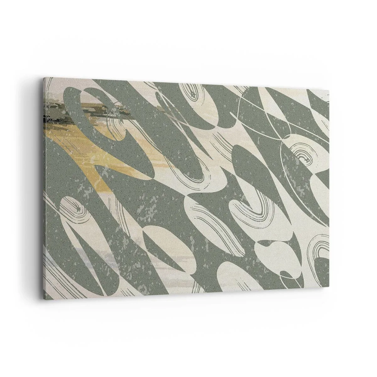 Cuadro sobre lienzo - Impresión de Imagen - Formas dinámicas en tonos verdes y dorados. - 120x80cm - Abstracción rítmica - Decoración de pared moderna para salón y dormitorio ARTTOR