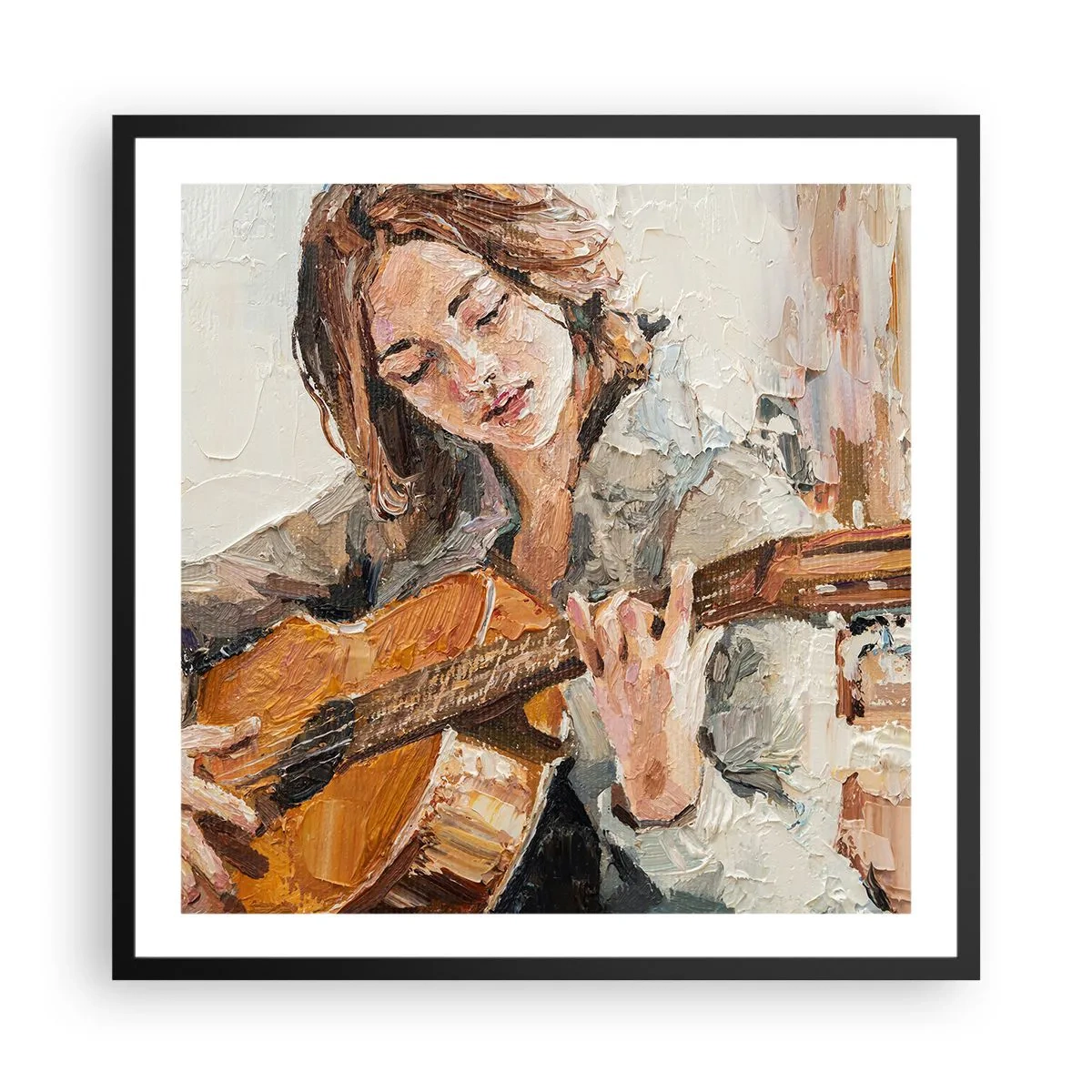Póster en marco negro - Concierto de guitarra y corazón joven - 60x60 cm