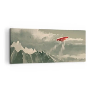 Cuadro sobre lienzo - Impresión de Imagen - Avión rojo sobre montañas nevadas - 120x50cm - Pionero sin miedo - Decoración de pared moderna para salón y dormitorio ARTTOR