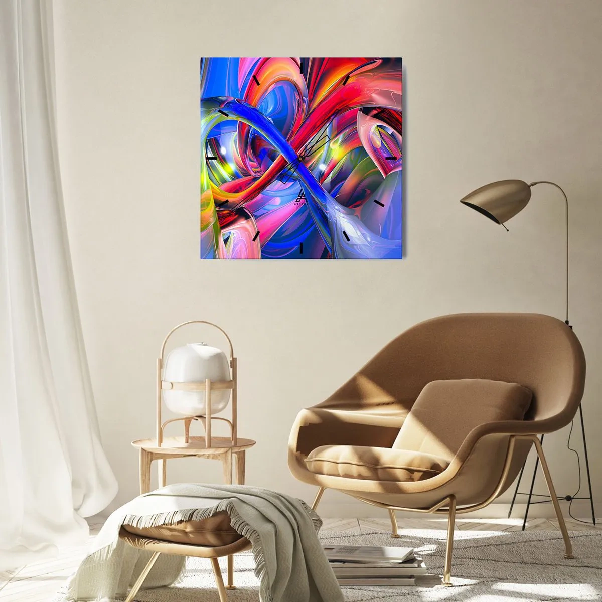 Reloj de pared - Reloj de vidrio - Una danza de colores - 40x40 cm