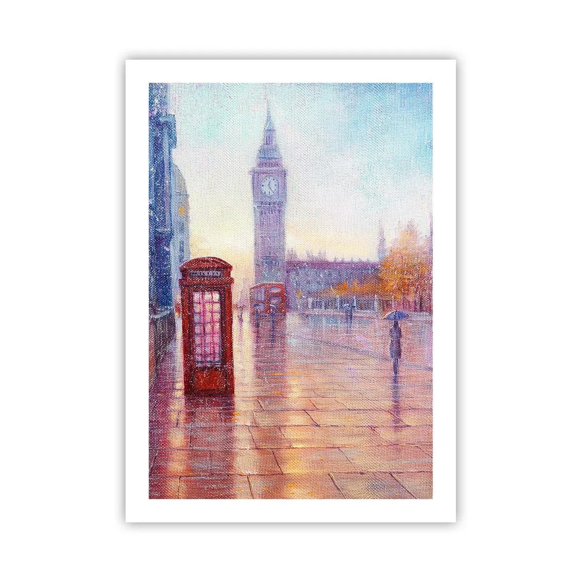 Póster - El Big Ben y la cabina telefónica roja en un día lluvioso - 50x70cm - Un día de otoño en Londres - Decoración de pared moderna para salón y dormitorio ARTTOR