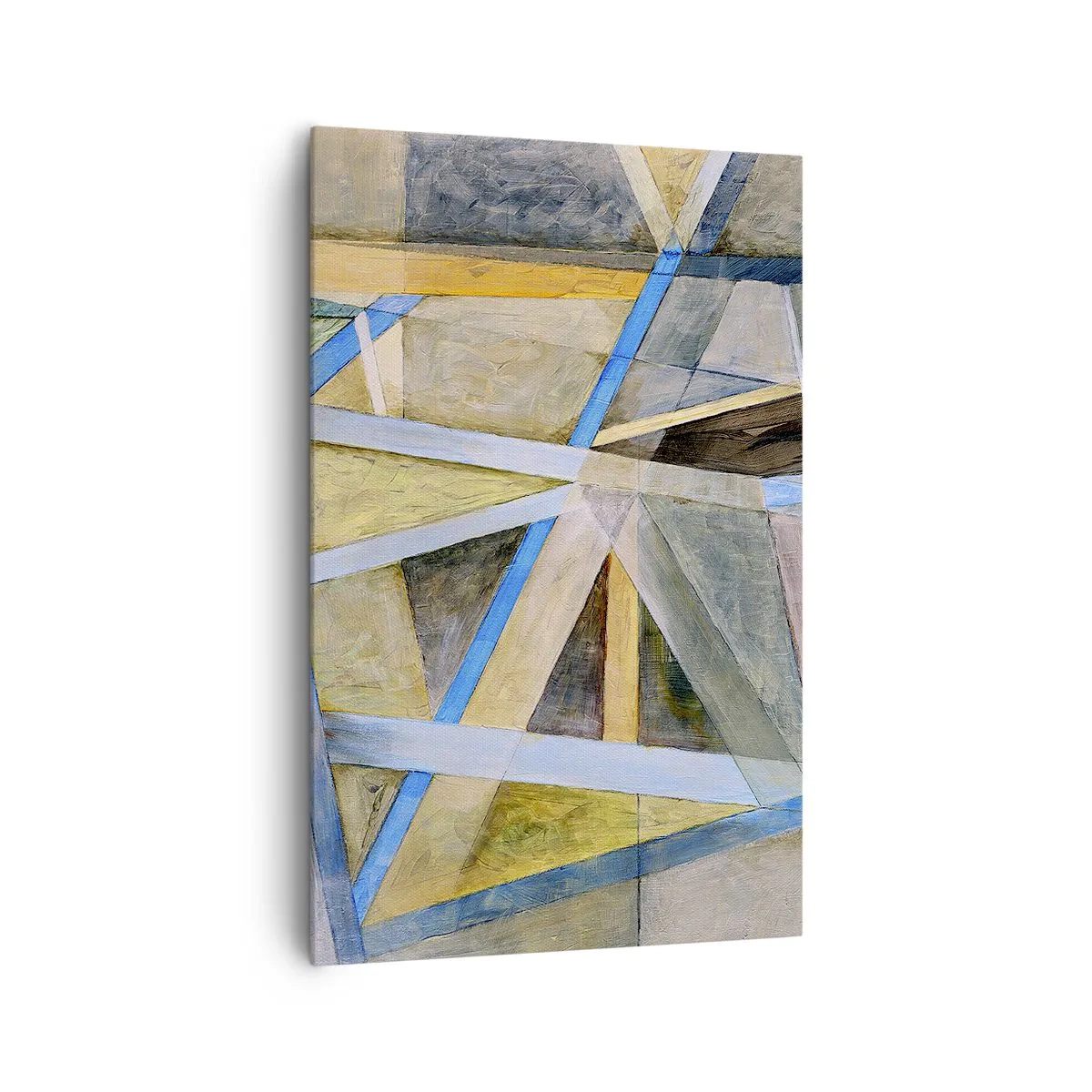 Cuadro sobre lienzo - Impresión de Imagen - Composición geométrica con líneas claras y azules. - 80x120cm - ¿Recto o inclinado? - Decoración de pared moderna para salón y dormitorio ARTTOR