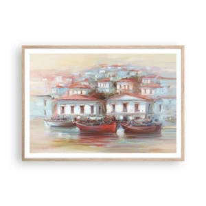 Póster en marco roble claro - Ciudad feliz - 100x70 cm