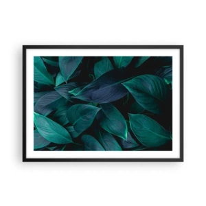 Póster en marco negro - Primer plano de hojas verdes con un fondo oscuro - 70x50cm - El propio verde - Decoración de pared moderna para salón y dormitorio ARTTOR