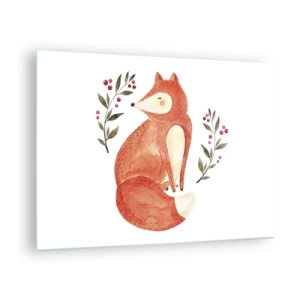 Cuadro sobre vidrio - Impresiones sobre Vidrio - Adorable zorro de acuarela con ramitas y bayas. - 70x50cm - Pequeño pelirrojo - Decoración de pared moderna para salón y dormitorio ARTTOR