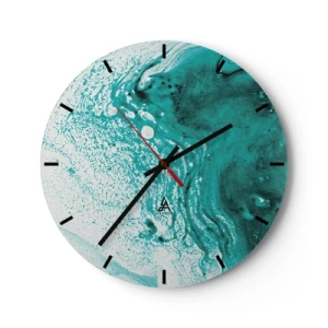 Reloj de pared - Reloj de vidrio - Ondas fluidas de color turquesa y blanco en estilo artístico fluido. - 30x30cm - Disolución en blanco y turquesa - Decoración de pared moderna para salón, cocina y dormitorio ARTTOR