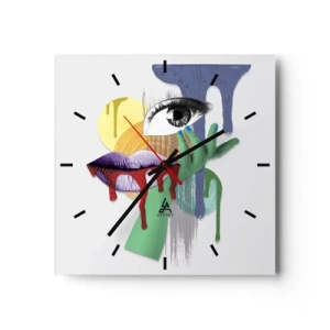 Reloj de pared - Reloj de vidrio - Retrato deconstruido con elementos abstractos - 30x30cm - Un retrato deconstruido - Decoración de pared moderna para salón y dormitorio ARTTOR