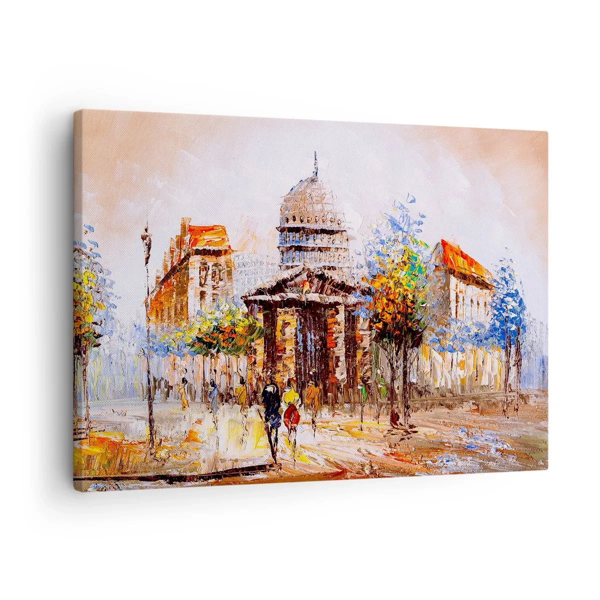 Cuadro sobre lienzo - Impresión de Imagen - Escena urbana impresionista con un edificio histórico. - 70x50cm - Un paseo parisino - Decoración de pared moderna para salón y dormitorio ARTTOR