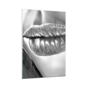 Cuadro sobre vidrio - Impresiones sobre Vidrio - Labios sensuales y femeninos en tonos monocromáticos. - 50x70cm - Sé lo que estás pensando... - Decoración de pared moderna para salón y dormitorio ARTTOR